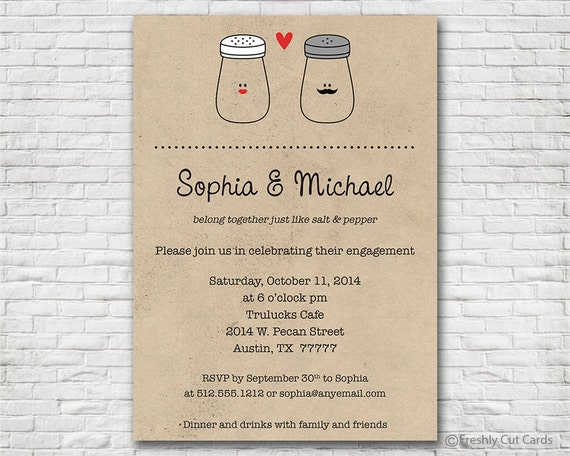 Salt and Pepper Engagement Invitation - Printable or Printed (w/ FREE Envelopes) Il_570xn
