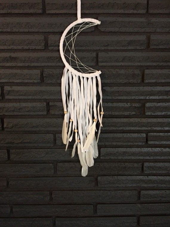 Crescent Moon Dream Catcher in White Wall Hanging by VillageThrive