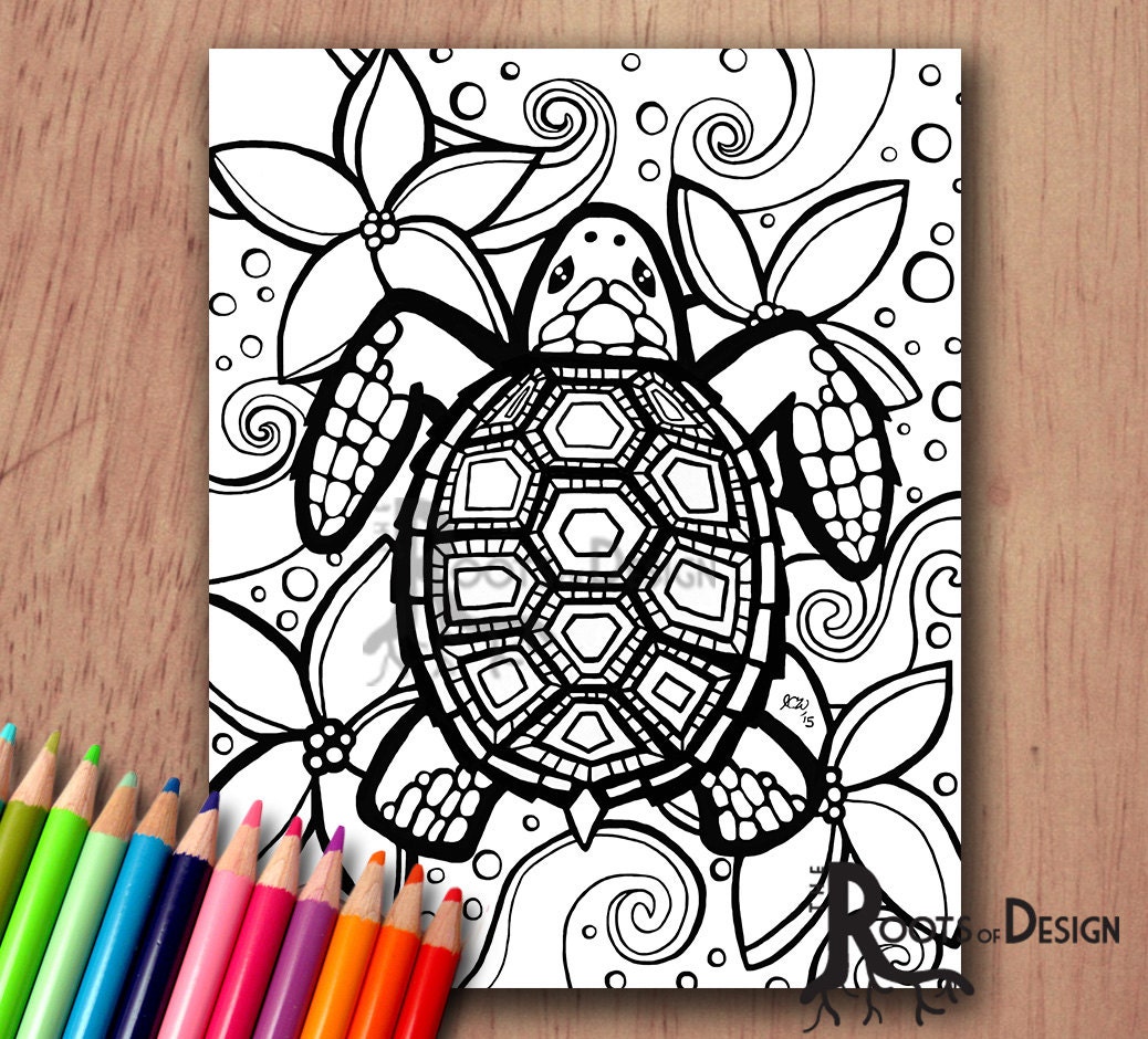 INSTANT DOWNLOAD Coloring Page Turtle zentangle by RootsDesign