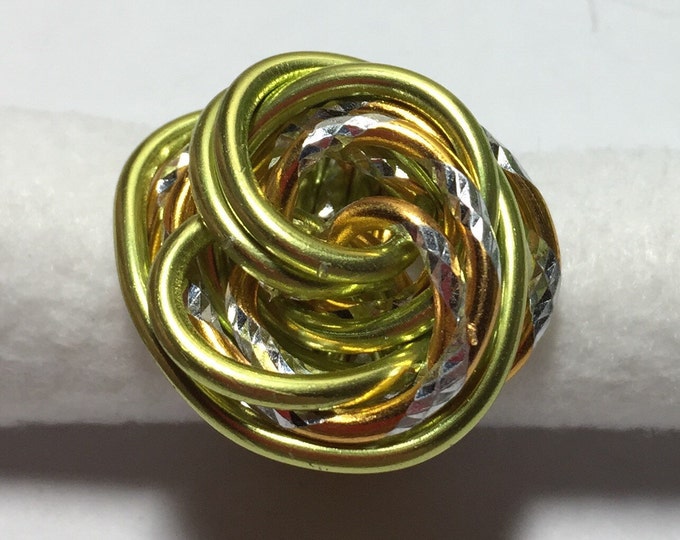 Green and Gold Statement Ring, Wire wrapped ring, Wire Rose Ring, Womens Statement Ring