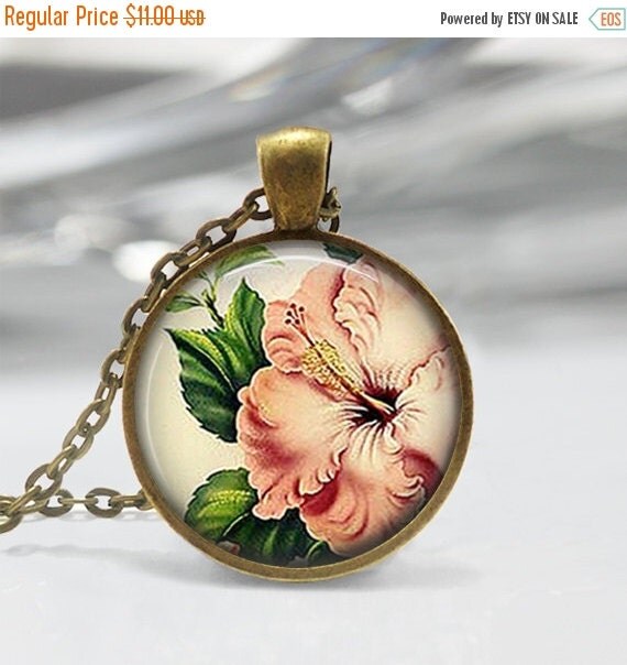 ON SALE Pink Hibiscus Necklace Tropical Flower Jewelry Hawaii Hawaiian