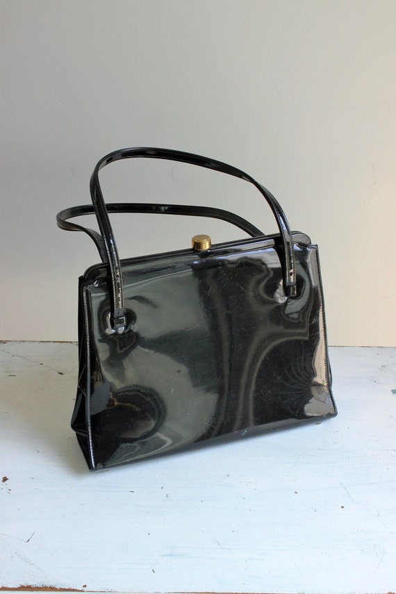 Vintage 1950s Black Patent Leather Purse / 50s Theodor of