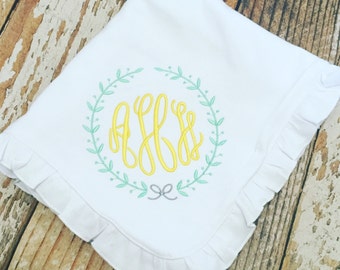 Personalized Baby Blanket - Monogrammed Blanket for Girls - Ruffle Blanket - Custom Name Baby Blanket - Newborn Blanket - Baby Photo Prop