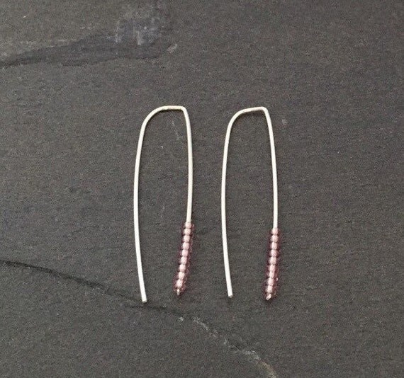 Sterling Silver ear tinsel earrings with lavender beads stick