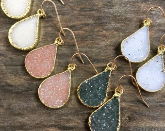 Druzy Earrings, Druzy Quartz Jewelry, Gemstone Earrings, Gold Earrings, Wedding Earrings, Bridesmaid Jewelry, Raw Stone Earrings