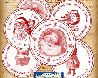 Christmas Circles Stamp No 3 - digital collage sheet Christmas labels - Stickers - Cake toppers