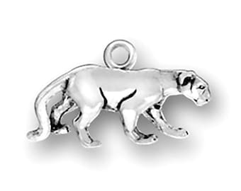 Sterling Silver Panther Cougar Cat Charm Pendant 3D