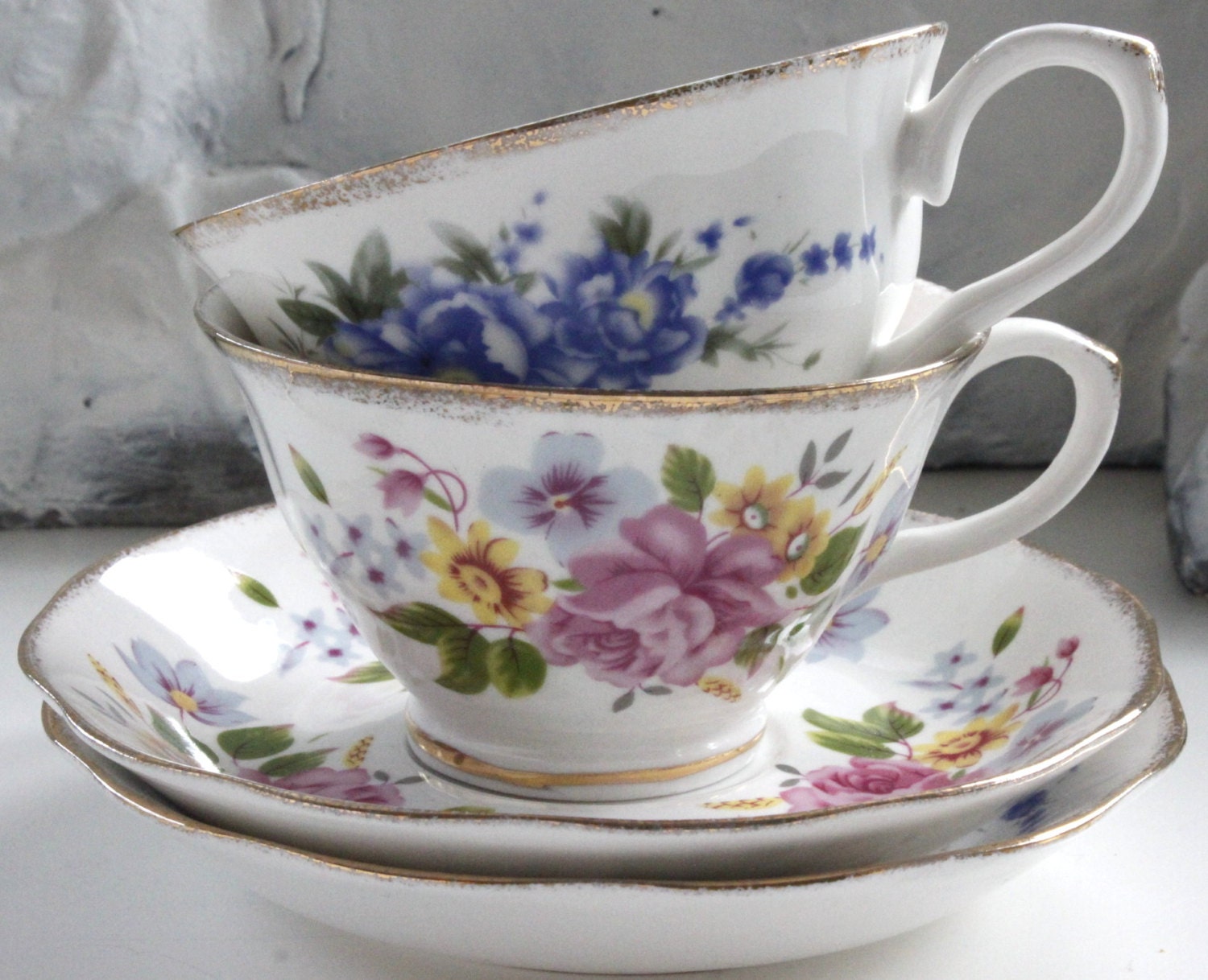 Floral Skull Teacup and Saucer Set Steampunk Tea Cup Goth