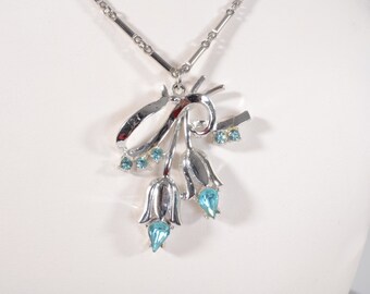 Vintage 1950s Rhinestone Wedding Necklace - Blue Bells - Bridal Fashions 1960s