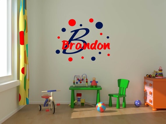 Boys Name Decals, baby nursery wall decals, circus theme decal, polka dots, bubbles, custom boys name decal, baby nursery wall decor
