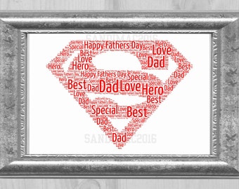 Personalised SuperMan Logo A4 Word Art Birthday, Gift, Present