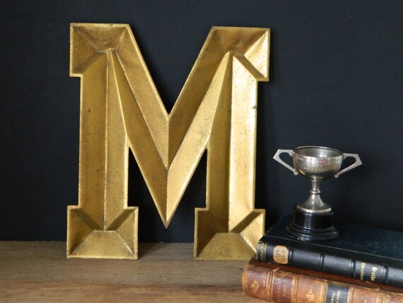 Gold Metal Letter M. home decor. sign. deco style.