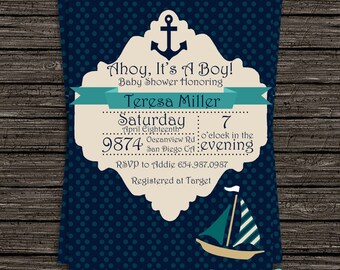Nautical Baby Boy Shower Invitation - Instantly Downloadable and Editable File Personalize with Adobe Reader