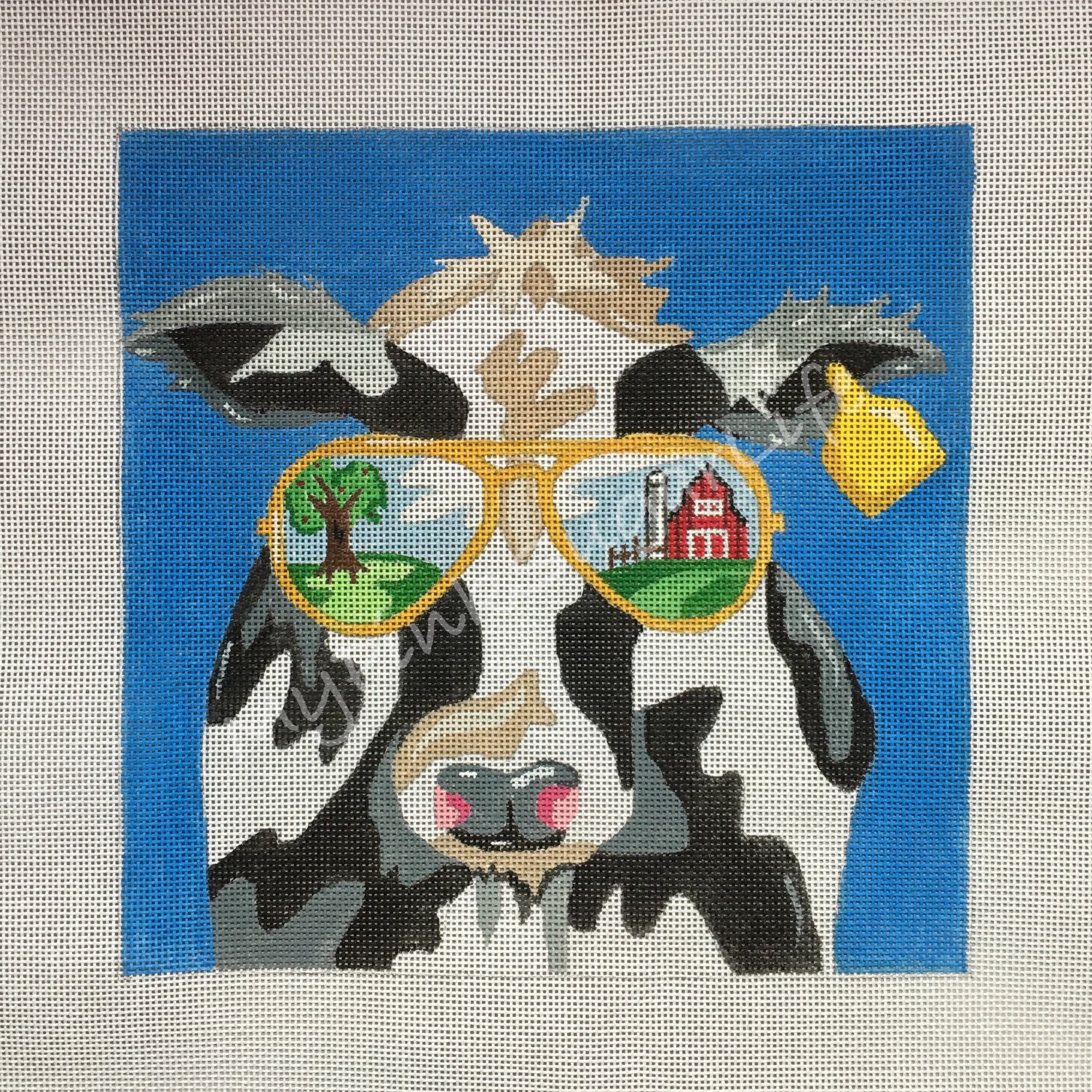 Hand Painted Cool Cow Needlepoint Canvas by by MyPinkSugarLife