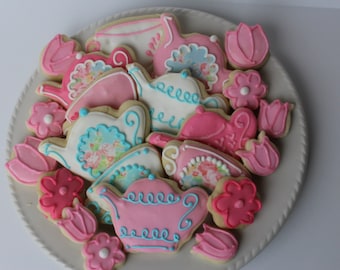 Tea Party Sugar Cookies, bridal shower, cookie favors, tea party favors, tea party birthday, tea party baby shower, tea party favors