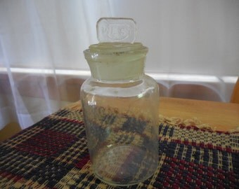 Vintage/Antique Lab Bottle with Ground Glass Stopper 125 ML Marked WEST and Embossed on Stopper 1800s to 1900s Small Stubbie