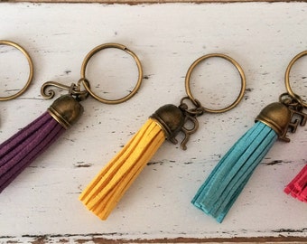 SUEDE TASSEL KEYCHAIN / Personalized Initial keychain / Suede Fringe Keyring / Gift Under 10 dollars / Stocking Stuffer / Letter and Tassel