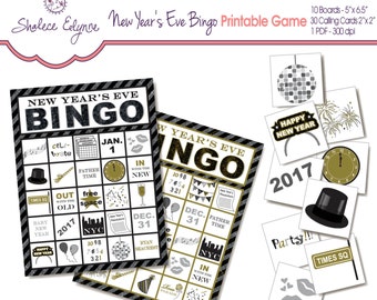 New Years Eve BINGO Printable Game, Instant Download, Black & Gold