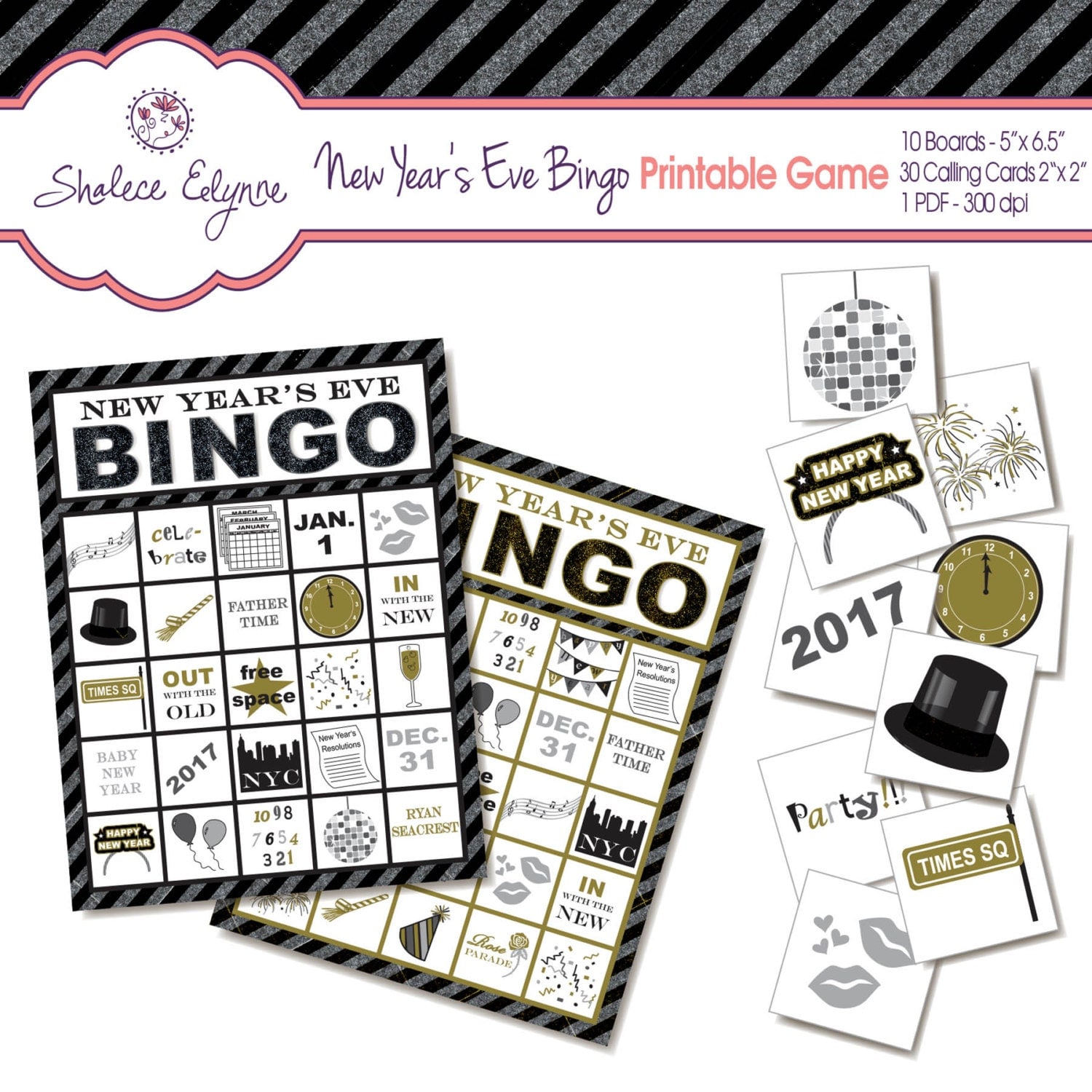New Years Eve BINGO Printable Game Instant By ShaleceElynne