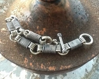 Vintage Sterling Silver Bracelet Heavy Solid Sterling Silver Jewelry Round Link Chain