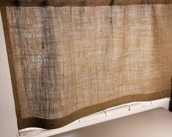 Burlap Cafe Curtain with Free Jute Tieback, 38" Wide X 24"/30"/36" Long, 'The BEACHCOMBER CAFE Curtain' by Jackie Dix