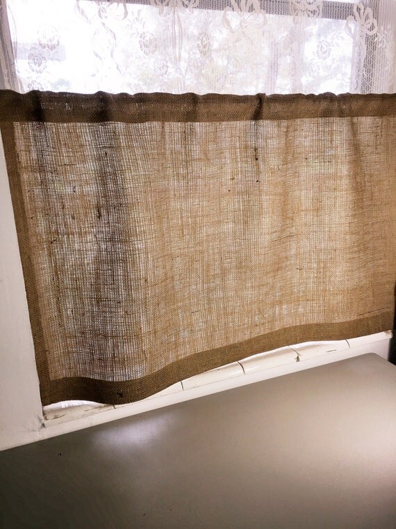 Burlap Cafe Curtain with  Free Jute Tieback, 38" Wide X 24"/30"/36" Long, 'The BEACHCOMBER CAFE Curtain' by Jackie Dix
