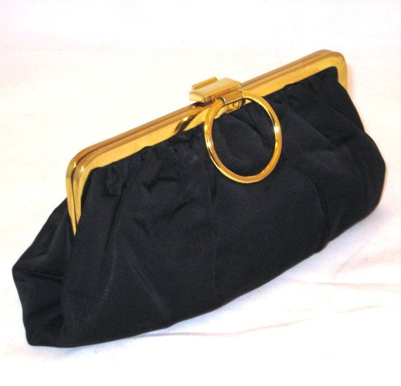 50s Black Satin Purse Black Evening Bag Black by Bethlesvintage