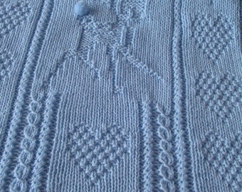 Baby Deer Blanket*, Blue Baby Blanket, Hand Knit Baby Blanket, Deer Baby Blanket, Hand Knit Baby Afghan, Heirloom Baby Blanket,