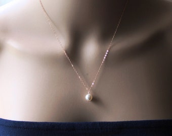 Rose gold pearl necklace- 14K rose gold filled pearl necklace- Bridesmaid necklace- pink gold necklace-Bridesmaid gift - Bridesmaid jewelry
