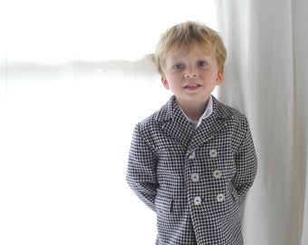Vintage Baby Clothes, 1960's Wool Navy and White Houndstooth Baby Boy Coat, Vintage Baby Coat, Fall Baby Coat, Winter Baby Coat, Size 3T