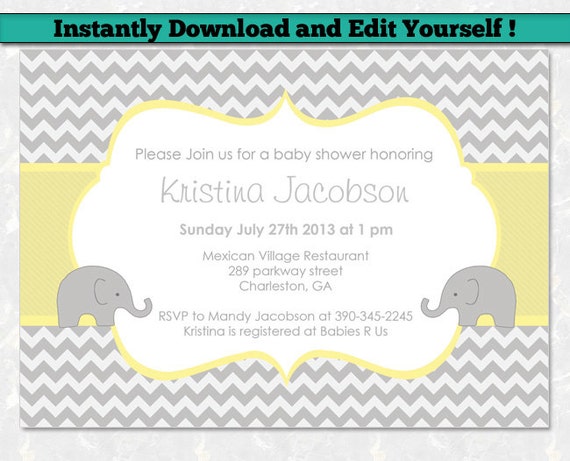 Editable Baby Shower Invitation Template  Unisex Baby Shower 