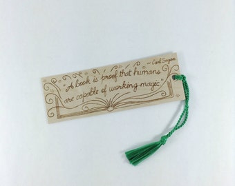 Wooden Bookmark - Hand Pyrography - Fun Book Quote