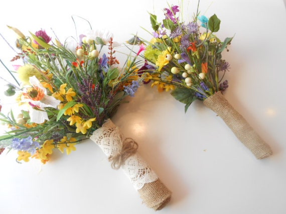 Wildflower Silk Bridesmaid Bouquet wrapped in by ...