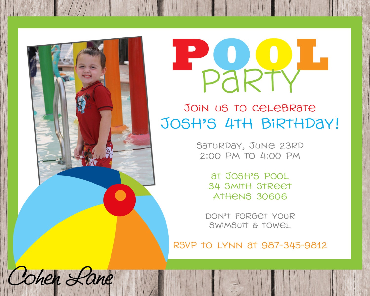 Pool Party Birthday Invitation