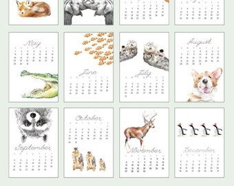 2017 Calendar - Animal Calendar - Desk Calendar - 5x7 - 8x10 - Nursery Arts - Gift for Kid, Coworkers - New Year Gift