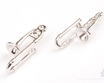 P796-R// Glossy Original Rhodium Plated Trombone Pendant, 2 pcs