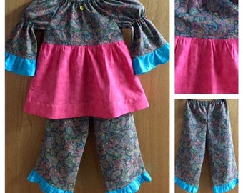 Hippie Print Peasant Top with Ruffle Pants, size 4t