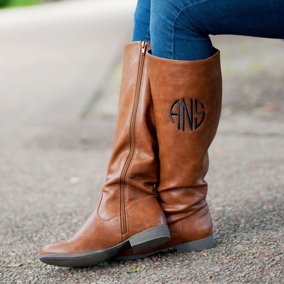 Monogram Boots Brown Initial Boots Women's Boots