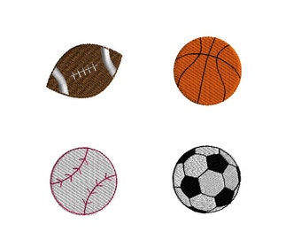 Mini Sports Balls-football, basketball, baseball, soccer ball- Machine Embroidery Design Set-INSTANT DOWNLOAD