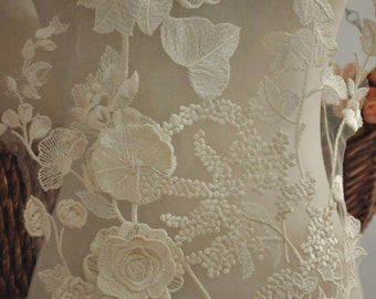 3D Venice Lace Applique in Graceful Ivory for Jewelry Design, Bridal Gown, Wedding Dress