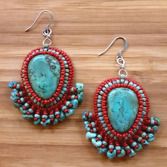 Turquoise Earrings Real Turquoise Stones and by CynthiaFoxDesign