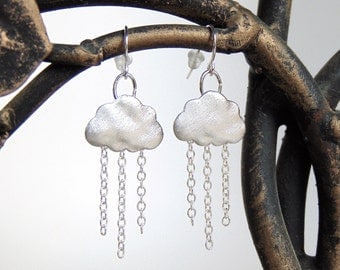 Rain Earrings - Raincloud Earrings / Rain Cloud Earrings in Rhodium Silver - Cloud Earrings