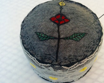 Red Flower Pincushion - Ready to Ship