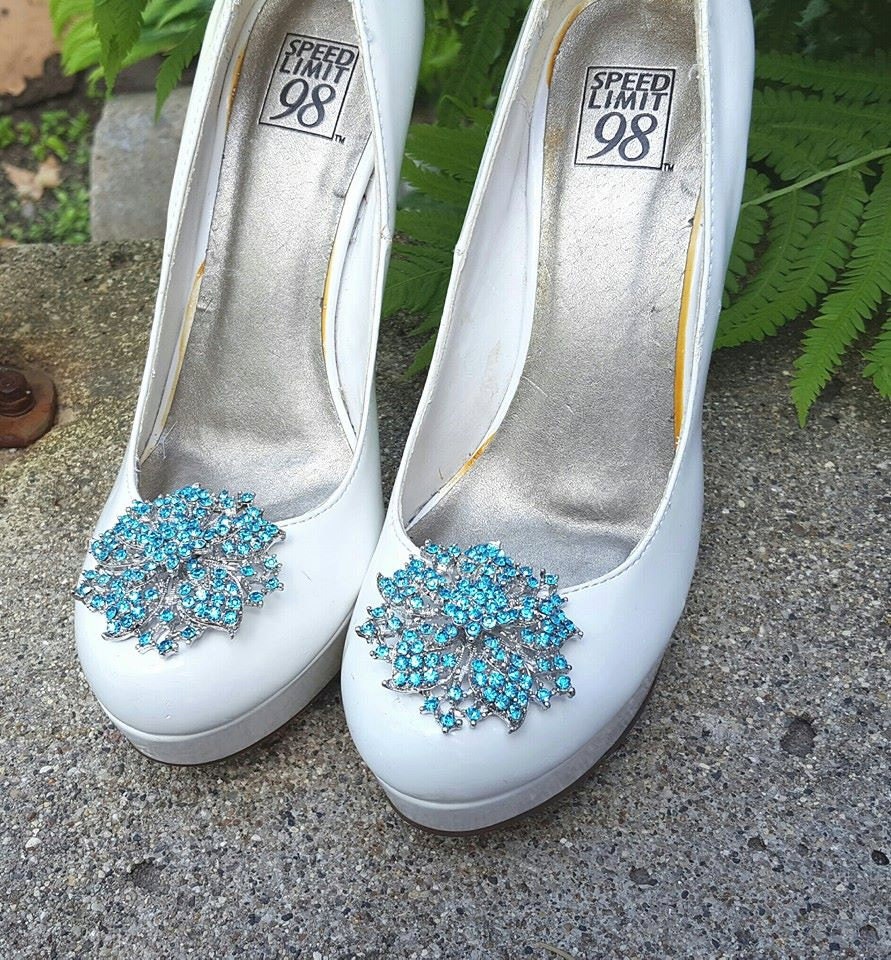 Turquoise Bling Wedding Bridal Shoe Clips Light Blue Crystal