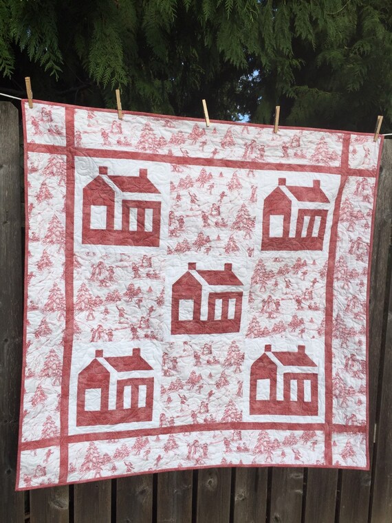 Items similar to Little red schoolhouse and children playing in snow