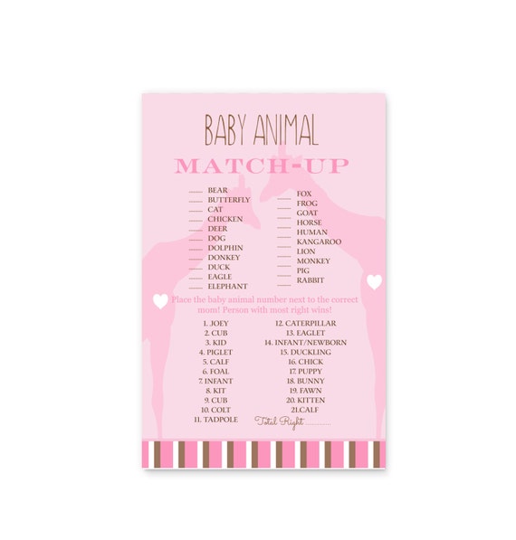 Pink Animal Match Activity, Jungle Baby Shower Game Cards, Babe Shower Game, Printable Download, Digital, Baby Girl Shower Games (PINKANIGI) Il_570xn