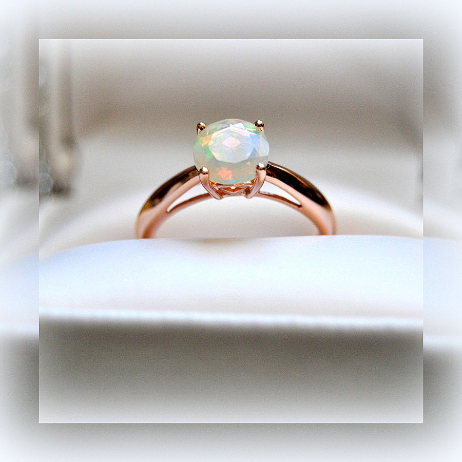 Brilliant Opal Rose Gold Engagement Ring Vintage by EventOutlet