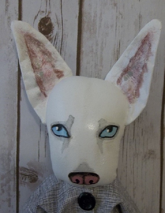 OOAK 18 White German Shepherd Dog Art Doll Primitive by ArtfulZeal