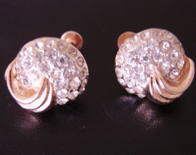 Vintage Coro Retro Rhinestone Earrings / Goldtone / Screw Back / Designer Signed / Jewelry / Jewellery