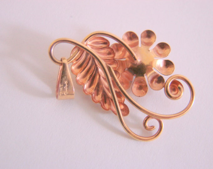 10K Gold Carl Art Aquamarine Pendant / Designer Signed / Rose Gold / 2.4 Grams / Retro / Antique / Vintage Jewelry / Jewellery